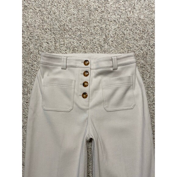 Joie 70's Vibe Soft Corduroy High Rise Patch Pocket Flare Leg Pants Off White 6 - Picture 4 of 12